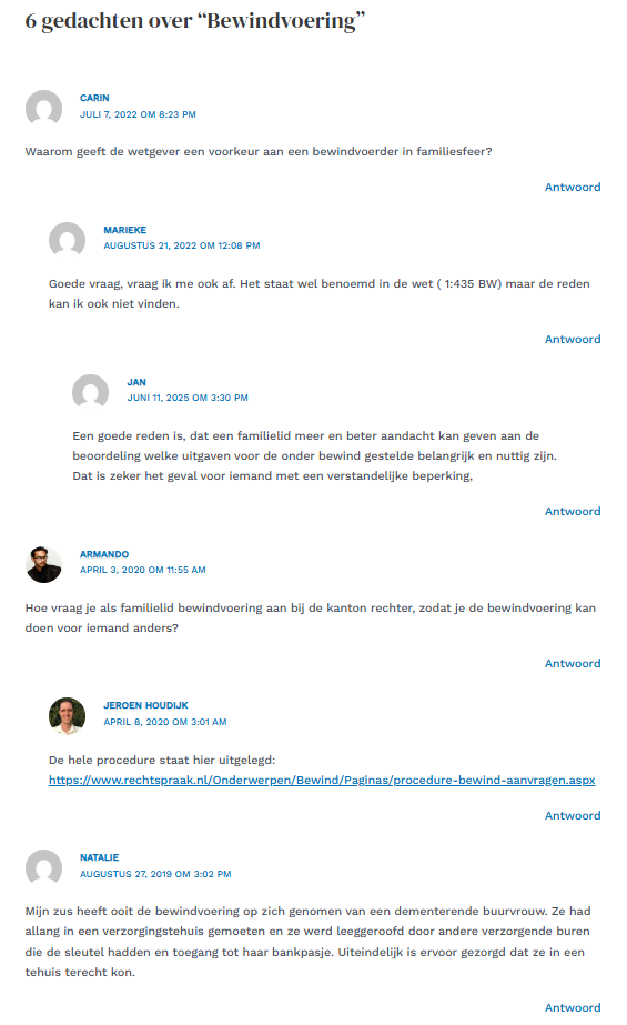 reacties bewindvoering